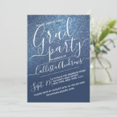 Chic Navy Blue Sparkly Glitter Ombre Afstuderen Kaart (Staand voorkant)