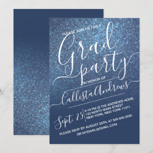 Chic Navy Blue Sparkly Glitter Ombre Afstuderen Kaart