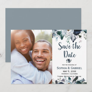 Chic Navy Blue White Flowers Weddenschap Save the Date