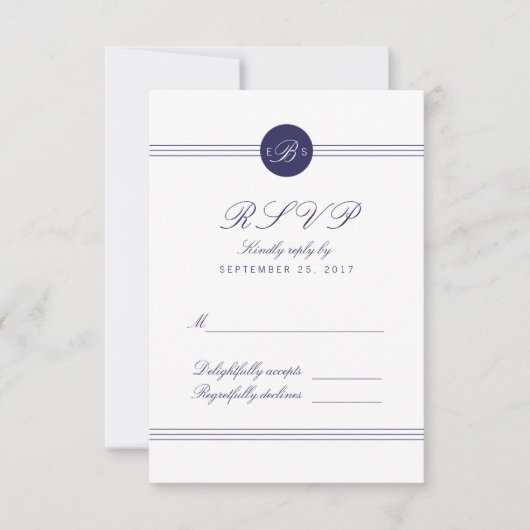 Chic Navy Blue White Monogram Response RSVP Card Kaartje (Voorkant)
