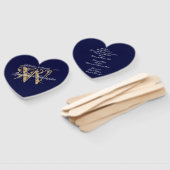 Chic Navy Blue & White Monogram Wedding Programme Handwaaier (Niet-gemonteerd)