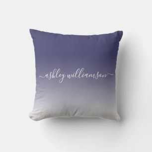 Chic Navy Blue White Ombre Effect Monogram Naam Kussen