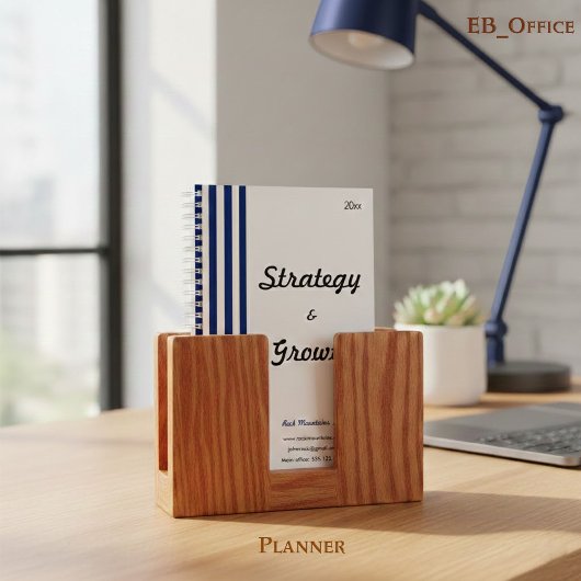 Chic Navy Blue White Stripes Customizable Business Planner