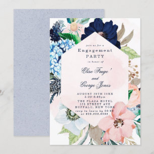 Chic Navy Blush Pink Floral Engagement Party uitno Kaart
