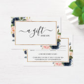 Chic Navy Blush Pink Floral Gift Certificate Kaart (Bureau)