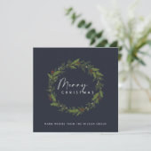CHIC NAVY CORPORATE HOLLY BERRY KRANS KERST FEESTDAGENKAART (Staand voorkant)