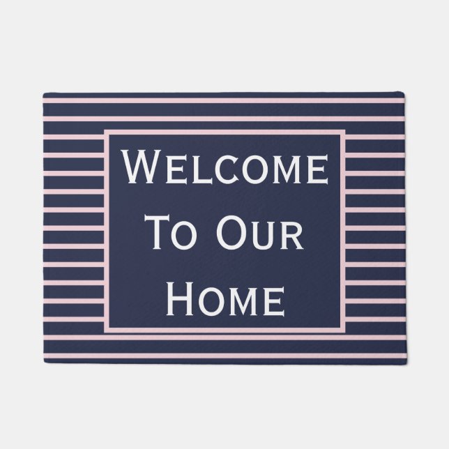 Chic Navy en Blush Pink Welcome Doormat Deurmat (Voorkant)
