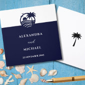 Chic Navy en Witte Palm Tree Coastal Wedding Gastenboek