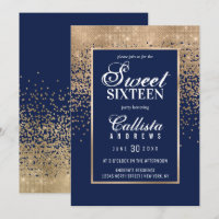 Chic Navy Gold Glitter Confetti Foto Sweet 16