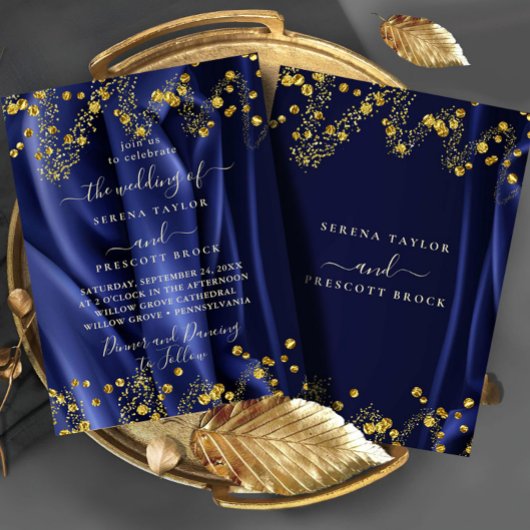 Chic Navy Gold Wedding Uitnodiging