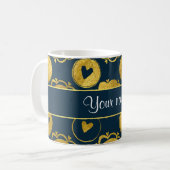 Chic Navy Hearts Gold Circles Koffiemok (Voorkant links)