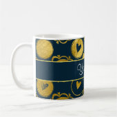 Chic Navy Hearts Gold Circles Koffiemok (Links)
