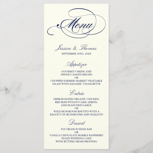 Chic Navy & Ivory Mariage Menu Modèle (Devant)