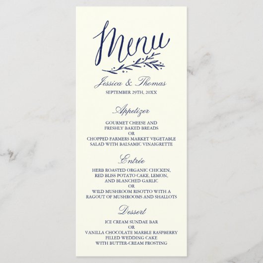 Chic Navy & Ivory Mariage Menu Modèle (Devant)