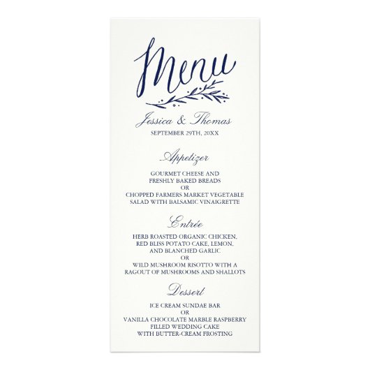 Chic Navy & Ivory Mariage Menu Modèle (Devant)