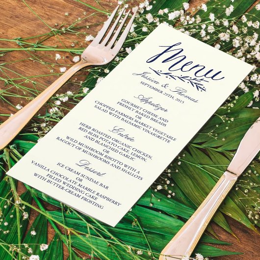 Chic Navy & Ivory Mariage Menu Modèle