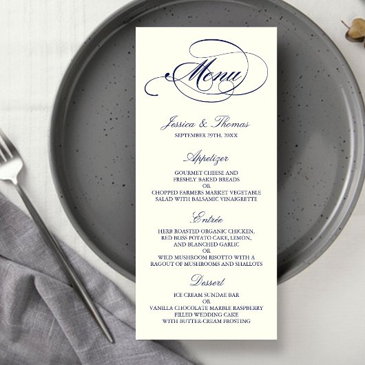 Chic Navy & Ivory Mariage Menu Modèle