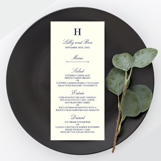 Chic Navy & Ivory Mariage Menu Modèle