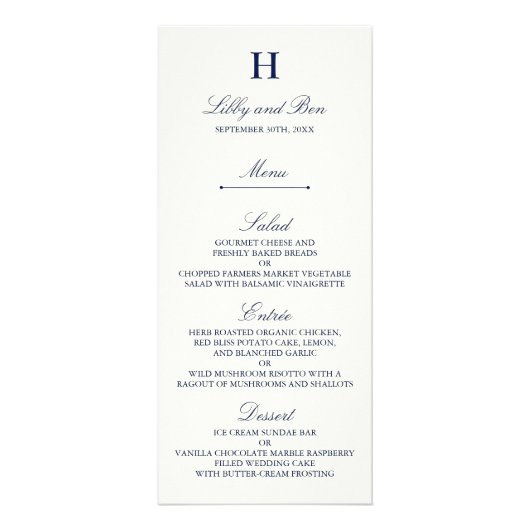 Chic Navy & Ivory Wedding Menu Sjabloon (Voorkant)