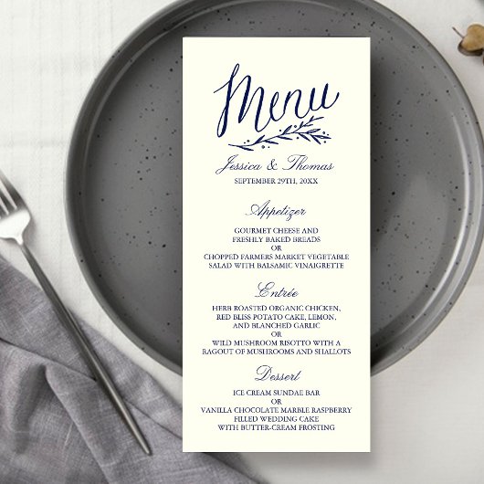 Chic Navy & Ivory Wedding Menu Sjabloon