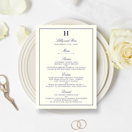 Chic Navy & Ivory Wedding Menu Sjabloon