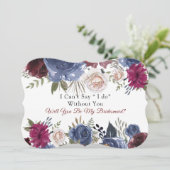 Chic Navy Marsala Peony word mijn Bridesmaid Kaart (Staand voorkant)