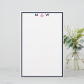 Chic Navy & Pink Ancre Monogram papeterie (Debout devant)
