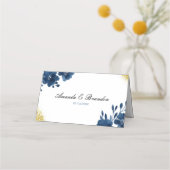 Chic Navy Waterverf Flowers Gold Glitter Wedding (Achterkant)