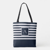 CHIC NAVY WHITE STRIPE Square Letter Monogram Draagtas (Achterkant)