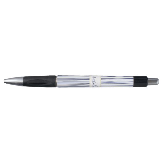 Chic Navy & White Striped Pattern Monogram Pen (Voorkant)