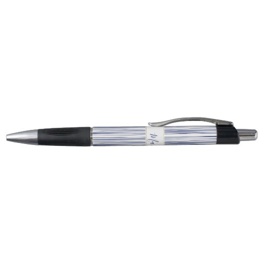 Chic Navy & White Striped Pattern Monogram Pen (Bovenkant)