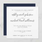 CHIC NAVYBLAUW & WIT SCRIPT TYPOGRAFIE Bruiloft Kaart (Voorkant / Achterkant)