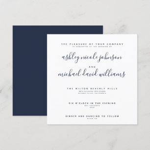 CHIC NAVYBLAUW & WIT SCRIPT TYPOGRAFIE Bruiloft Kaart
