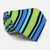 Chic Necktie: Blauw groene zwarte diagonaal strepe Stropdas (Opgerold)