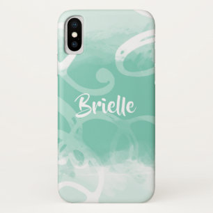 Chic Neo Mint Green Waterverf zwaait met naam iPhone X Hoesje