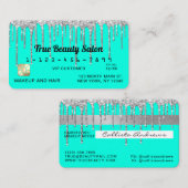 Chic Neon Aqua Silver Glitter Drips Credit Visitekaartje (Voorkant / Achterkant)