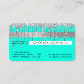 Chic Neon Aqua Silver Glitter Drips Credit Visitekaartje (Achterkant)
