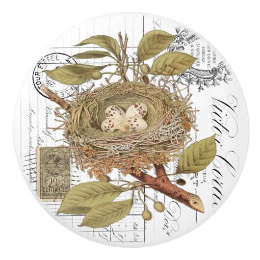 Chic Nest & Egg French Script Knob Keramische Knop (Voorkant)