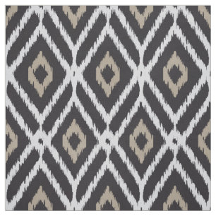 Chic-neutraal zwart beige ikat diamantpatroon stof