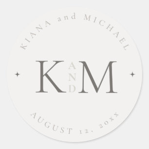 Chic Neutrals Bruiloft Initialen Poeder ID1020 Ronde Sticker