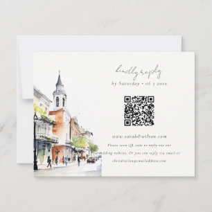 Chic New Orleans Louisiana QR Code Wedding RSVP Kaartje