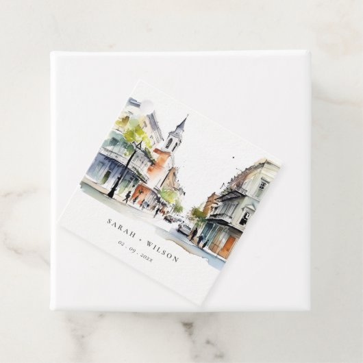 Chic New Orleans Louisiana Waterverf bruiloft Bedankjes Labels (In situ)