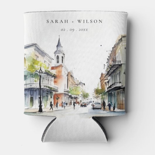 Chic New Orleans Louisiana Waterverf bruiloft Blikjeskoeler (Voorkant)