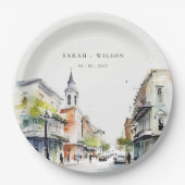 Chic New Orleans Louisiana Waterverf bruiloft Papieren Bordje (Voorkant)