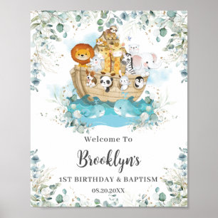 Chic Noah's Ark Greenery Baptism Birthday Welcome Poster