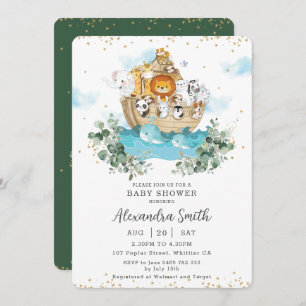 Chic Noah's Ark Greenery Cute Animals Baby shower Kaart