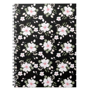 Chic noir aquarelle Carnet à motif floral