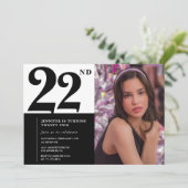 Chic noir blanc 22e anniversaire Invitations Photo (Debout devant)