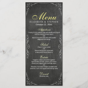 Chic noir & blanc Chalkboard Floral Mariage Menu