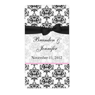 Chic noir & blanc Damask Mini Étiquettes de vin
